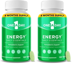 A Day Energy Daily Essentials Multivitamin, Energy Supplement to Support Mental Alertness and Immune Health with Vitamins A C, D, E, Zinc and Caffeine, 120 Count (Pack of 2)