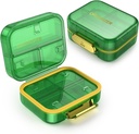 7 Compartment Travel Pill Box, Pill Organizer Moisture Proof Mini Pill Case, Small Pill Box für Taschengeld, Täglich tragbare Medizin Vitamin Box, Fish Oil Box, Supplement Box (Green)