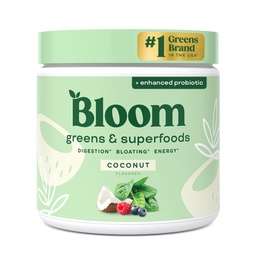 Bloom Nutrition Superfood Greens Poudre, enzymes digestives avec probiotiques et prébiotiques, Gut Health, Bloating Relief pour les femmes, Chlorella, Mélange de jus vert avec poudre de racine de betterave, 30 SVG, noix de coco