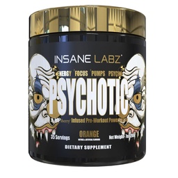 Insane Labz Or psychotique, Poudre de pré-entraînement stimulante, Focus d'énergie durable extrême, Pompes et Endurance avec Beta Alanine, DMAE Bitartrate, NO Booster (35 Serviettes, Orange)