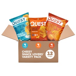 Quest Nutrition Cheese Lovers Variety Pack, Nacho Tortilla Style Protein Chips, Cheddar & Sour Cream Chips, Cheddar Blast Crackers (4 of Each), 1.1 oz, 12 Count
