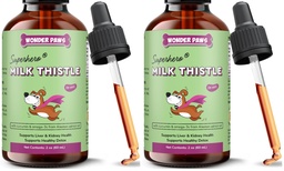 Wonder Paws Milk Thistle, Liver Support for Dogs, Supports Kidney Function for Pets, Detox, Hepatic Support, with Wild Alaskan Salmon Oil & Curcumin, Omega 3 EPA & DHA (2 Oz) (Pack of 2)