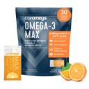 Coromega MAX 2400mg Omega-3 Huile de poisson + Paquets de pression de vitamine D, Wild-Caught, Pas de goût de poisson - 3X Meilleure absorption que les softgels, soutient la santé du cerveau et du coeur (30 portions, agrumes Burst)