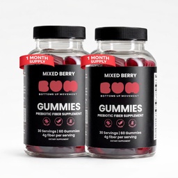 Bum Prebiotic Fiber Supplement - Inulin Prebiotic Fiber Gummies for Men for Peachy Digestive Health, Regularity & Boating Relief - 4g Per Serving - 120 Gummies, Pack of 2 (120 Gummies, Pack of 2)