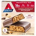 Atkins Chocolate Peanut Butter Protein Meal Bar, High Fiber, 16g Protein, 2g Sugar, 3g Net Carb, Meal Replacement, Keto Friendly, 5 Count