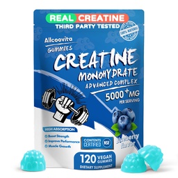 Creatine Monohydrate Gummies Complex für Männer & Frauen - 120 Gummie Erweiterte Formel, L-Taurine + Vitamin B12 für Muskelkraft, Muskelaufbau, Energie-Boost, Pre-Workout-Ergänzung -Blueberry