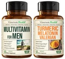 Multivitamines masculines + Melatonine curcuma Bundle valériane pour le soutien conjoint et le soulagement du malaise, la santé immunitaire et la réponse inflammatoire