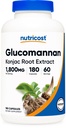 Nutricost Glucomannan 1 800mg par portion, 180 Capsules - Source de fibre naturelle, non-OGM, sans gluten