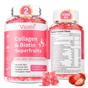 2 Pack sans sucre Gommies de collagène pour les femmes hommes, multi collagène Peptides Gommies Type I II III V X avec biotine vitamine A B C D E pour ongles de peau de cheveux, goût de fraise, 120 Compte