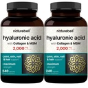 NatureBell 2 Pack Acides Hyaluronique Suppléments 2 000 mg 480 Capsules totales, avec MSM et collagène bovin hydrolysé – 3 en 1 Support pour l'hydratation de la peau, la lubrification articulaire, les cheveux et la santé des yeux