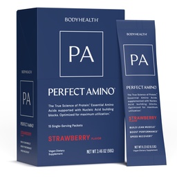 BodyHealth PerfectAmino Powder - BCAA and EAA Powder for Pre and Post Workout - Amino Acid Energy Drink for Men and Women to Support Lean Muscle and Recovery - Strawberry - Stick Packs - 15 Servings