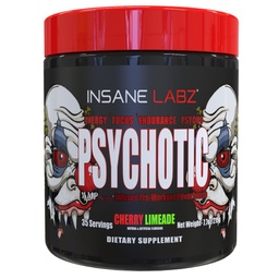 Insane Labz Psychotic, High Stimulant Pre Workout Powder, Extreme Lasting Energy, Focus and Endurance with Beta Alanine, Creatine Monohydrate, DMAE, 35 Srvgs, Cherry Limeade