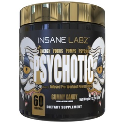Insane Labz Psychotic Gold, High Stimulant Pre Workout Powder, Extreme Lasting Energy, Pumps and Endurance with Beta Alanine, DMAE Bitartrate, NO Booster (60 Servings, Gummy Candy)