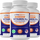 Vitamatic 3 Pack Vitamin D3 50.000 IU (als Cholecalciferol), Einmal wöchentlich Dose, 1250 mcg, 60 Veggie Kapseln 1 Jahr Versorgung, Progressive Formel helfen Vitamin D Defizite