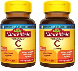 Nature Made Vitamin C 1000 mg Time Release Tablets with Rose Hips, 60 Count to Help Support the Immune System (Pack of 2)