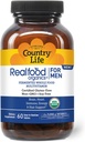 Country Life RealFood Organics pour les hommes – 60 comprimés de 1300mg Produits entiers fermentés biologiques, 7-Mushroom Superfood & Aloe – certifié sans gluten, végétalien et multivitamine biologique USDA