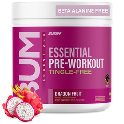 RAW Essential Tingle-Free Pre Workout Powder - Preworkout Without Beta-Alanine for Clean Energy & Focus - Workout Supplement with 200mg of Natural Caffeine - Dragonfruit - 30 Servings