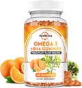 Omega 3 Gommies, Omega 3 Suppléments d'huile de poisson Alternative avec EPA & DHA, CoQ10, Folate, Vitamine A, D3, E, Supporte Cerveau, articulaire, Coeur, Oeil, et Système immunitaire Fonction-Orange Flavor, 60 Gommies