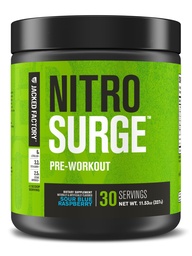 Jacked Factory NITROSURGE Pre Workout Supplement - Endless Energy, Instant Strength Gains, Intense Pumps - NO Booster & Powerful Preworkout Energy Powder - 30 Servings, Sour Blue Raspberry