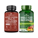 Bien-être sain Super-Absorbe Pilules multicollagènes (Type I II III V X) Herbes organiques et biopérine + Multivitamines alimentaires complètes pour les hommes - Multivitamines naturelles, minéraux, extraits organiques
