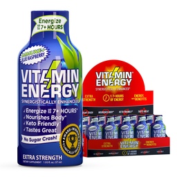 Vitamin Energy Immune+ Extra Strength Energy Shot Blue Raspberry 10 Pack, 260mg Natural Caffeine, B-Vitamins, Citicoline, Green Tea, Immunity & Focus Support, Zero Sugar, Gluten-Free 1.93 fl oz