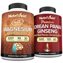 Nutrivein Premium Magnésium L-Thréonate & Panax Ginseng Supplement Bundle: Thréonate de magnésium à haute absorption et supplément de ginseng rouge pour le cerveau, l'humeur et la vitalité