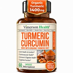 Supplément curcumin curcumin curcumin avec extrait de poivre noir - Turcuma biologique haute puissance 1400mg et 95% Curcuminoïdes pour la santé articulaire et digestive - Supplément de soutien conjoint - 60 gélules de Curcuma végétalien
