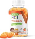 Viteey Kids Vitamine C Gummies - Soutien immunitaire pour les enfants, les tout-petits et les adolescents - Vegan, sans gélatine, sans gluten, sans OGM - Gummy parfumé à l'orange