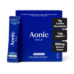 AONIC Build 3-in-1 Creatine Powder, HMBPro™ & Beetroot Formula | Vegan, Non-GMO Pre/Post-Workout Drink Mix – Unflavored (30 Sticks)