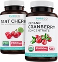 Pilules de canneberges et cerises à tarte biologiques - Un ensemble propre et clair - Traitement urinaire et soutien de l'acide Urique - Pilules de canneberges biologiques - 50:1 Capsules de cerises à tartes concentrées et organiques - 4:1 Extrait