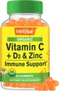 Wellja Bio Vitamin C + D3 + Zink-Gummien - Immun-Boosting, Antioxidant-Rich, und Knochen-Gesundheitsunterstützung, USDA Organic, Vegan, und Non-GMO - Gluten-Free, Nut-Free Gummy - 60 Count