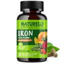 NATURELO supplément en fer végétalien avec vitamine C et aliments entiers biologiques - Pilules de fer douces pour les femmes et les hommes avec déficit en fer incluant la grossesse, l'anémie et les régimes végans - 180 Mini Capsules