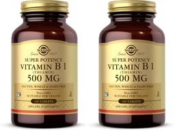 Solgar Vitamin B1 (Thiamin) 500 mg, 100 Tablets - Energy Metabolism, Healthy Nervous System, Overall Well-Being - Super Potency - Non-GMO, Vegan, Gluten Free, Dairy Free - 100 Servings, (Pack of 2)