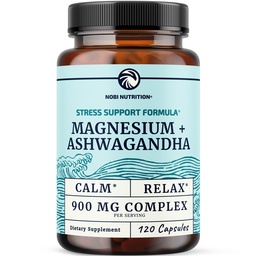Magnesium Ashwagandha | Beruhigende Magnesium-Ergänzung für Erwachsene | Relax, Erholung, ruhige Stimmung & Schlaf-Unterstützung | Mag Citrate & Oxid 400 mg + Ashwagandha 500 mg | Muskel Gesundheit & Stress Relief | 120 Ct