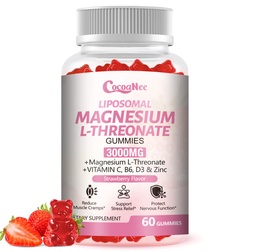 3000mg Liposomal Magnesium Threonate Gummies, Magnesium Glycinate Supplements, Liposomal Enhance 98% Absorption, Muscle Relaxation, Calm Mood Support & Energy Support for Adults, Strawberry Flavor