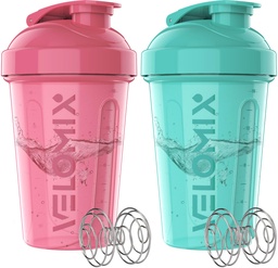 VELOMIX -2 Pack- Bouteille de 20 oz pour les mélanges de protéines - 2x Whisk filaire.