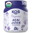 KOS poudre de jus d'açai biologique - USDA certifié biologique, antioxydants à base de plantes, Superberry du Brésil, idéal pour les smoothies et les bols, 0g sucre, végétalien, sans gluten, non-OGM - 120 portions
