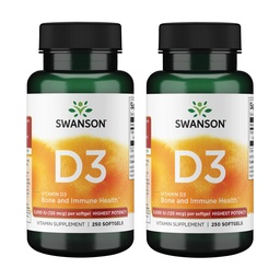 Swanson Vitamin D3 5,000 IU Bone, Immune, and Heart Health Supplement for Sun-Deprived Adults Seeking Bone, Immune, and Heart Support - 125 mcg Cholecalciferol (250 Softgels, 2 Pack)