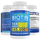 Biotine et vitamines collagènes + kératine avec folate - Traitements de perte de cheveux pour les femmes et les hommes - Suppléments folliculaires, cutanés et ongles pour la croissance des cheveux et le soutien postpartum - sans OGM et sans gluten (60 capsules)