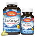 Carlson Labs Elite Omega-3, 1600 mg, Gems Fish Oil Soft Gels, Natürliche Zitronen Geschmack, 2 Packung (120 Count Jeder)