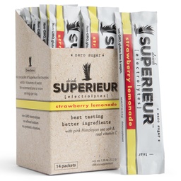 Superieur Electrolyte Powder Packets- Vegan Electrolyte Powder w/Sea Minerals- Keto Friendly, Non-OGM, Zero Sugar Electrolyte Supplement-Boire sportive saine-Lémonade Strawberry (14 Packets)