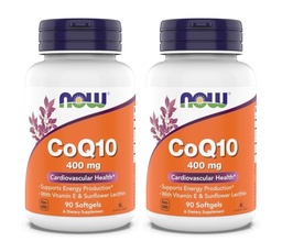 NOW Foods Supplements, CoQ10 400 mg, Pharmaceutical Grade, All-Trans Form Produced by Fermentation, 90 Softgels (Pack of 2)