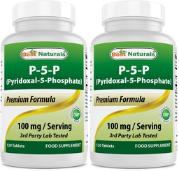 Best Naturals P5P Vitamin B6 (Pyridoxal 5 Phosphate) 100 mg/Serving - 120 Tablets - an Active Form of Vitamin B6. (Pack of 2)