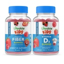 Fibre préciotique sans sucre vivace enfants + Vitamine D enfants, Gummies Bundle - Grande dégustation, supplément de vitamine, sans gluten, sans OGM, Gummy à croquer
