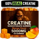 Creatine Monohydrate Gummies 5g Sugar Free Creatine with Vitamin B12 and L-Taurine | Muscle Growth for Men and Women | Low Calorie Formula 120 Gummies for 30 Servings, Mango