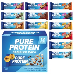 Pure Protein Variety Pack - 12 Count Box | 20g High Protein, Gluten-Free, On-the-Go Snack | Ideal Pre & Post-Workout Fuel | Low Sugar, Great Taste!