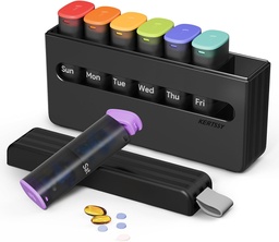 Organisateur de pilules hebdomadaires 2 fois par jour - Am Pm Pill Box 7 jours, grand cas de pilules de médecine à deux fois pour les médicaments quotidiens, vitamines, huiles de poisson, suppléments Portable semaine Pill Holder Container, Translucide Black