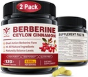 Supplément berbère 1500mg avec Ceylan Cinnamon, Bitter Melon, Banana Leaf & Botanical Extract pour le soutien immunitaire et la gestion du corps, formule 10-en-1 avec Berberine HCL, non-OGM, 240 Capsules de Veggie