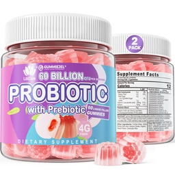 2Pack Probiotics + Prébiotiques Gummies Sans sucre 60 Million CFU, 11 souches Probiotiques remplis de gummies pour les femmes hommes santé digestive et la santé de Gut, soutient la constipation, la diarrhée, le gaz et le blottis