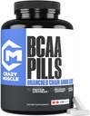 Crazy Muscle BCAA Pills avec le ratio parfait 2:1:1 des acides aminés à chaîne ramifiée supplément, 1000mg de BCAA par pilule (Mieux que les capsules), 120 comprimés
